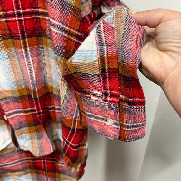 NWT Old Navy the boyfriend shirt plaid button down red tan XL - Picture 3 of 7
